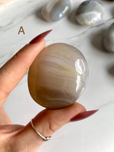 Load image into Gallery viewer, Blue agate, Brazilian agate palm stones, banded agate, agate palm stone, variant a