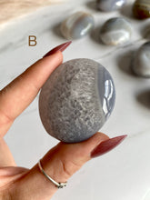 Load image into Gallery viewer, Blue agate, Brazilian agate palm stones, banded agate, agate palm stone, variant b