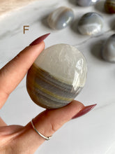 Load image into Gallery viewer, Blue agate, Brazilian agate palm stones, banded agate, agate palm stone, variant f