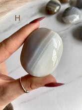 Load image into Gallery viewer, Blue agate, Brazilian agate palm stones, banded agate, agate palm stone, variant h