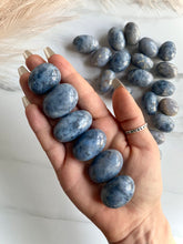 Load image into Gallery viewer, Blue opal crystal, blue opal tumbled, size reference