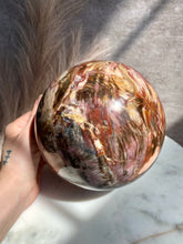 Load image into Gallery viewer, petrified wood sphere, extra large petrified wood, polished petrified wood, large crystal sphere
