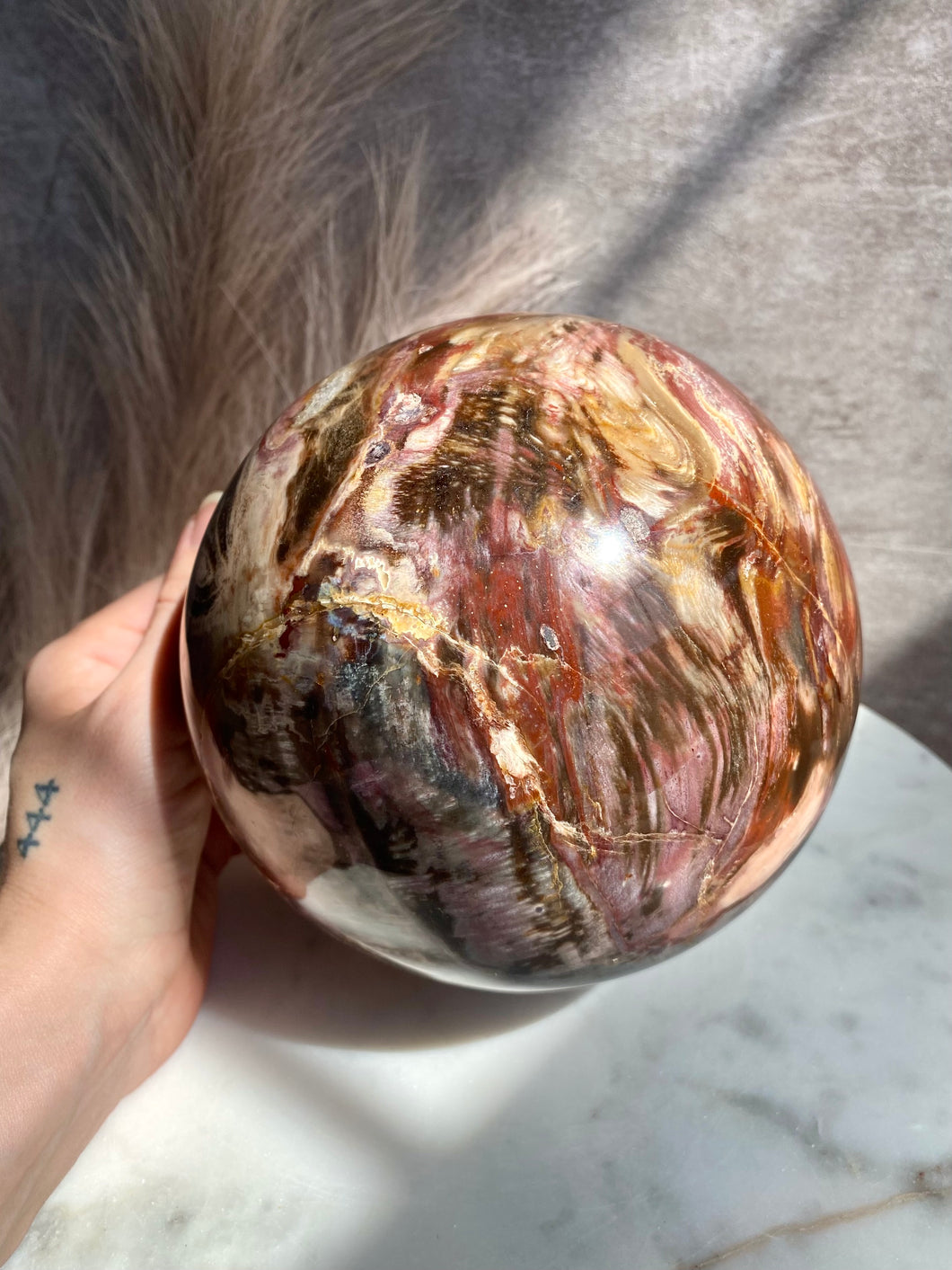 petrified wood sphere, extra large petrified wood, polished petrified wood, large crystal sphere